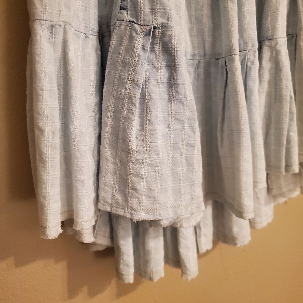 FREE PEOPLE Undone Acid Wash Blue Tiered Ruffled Open Back Smocked Mini Dress M - Picture 5 of 15